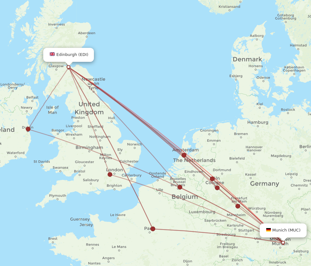 MUC to EDI flights and routes map