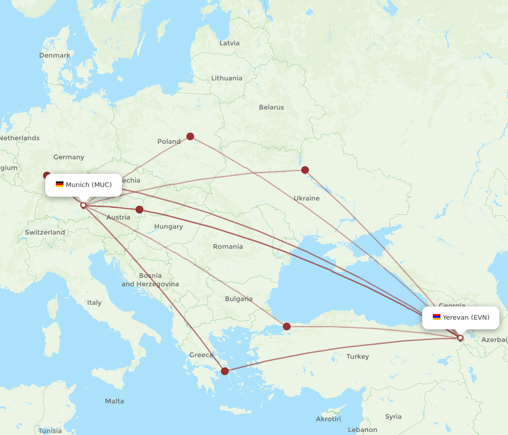 MUC-EVN flight routes