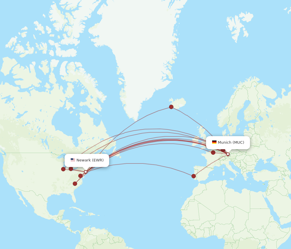 MUC to EWR flights and routes map