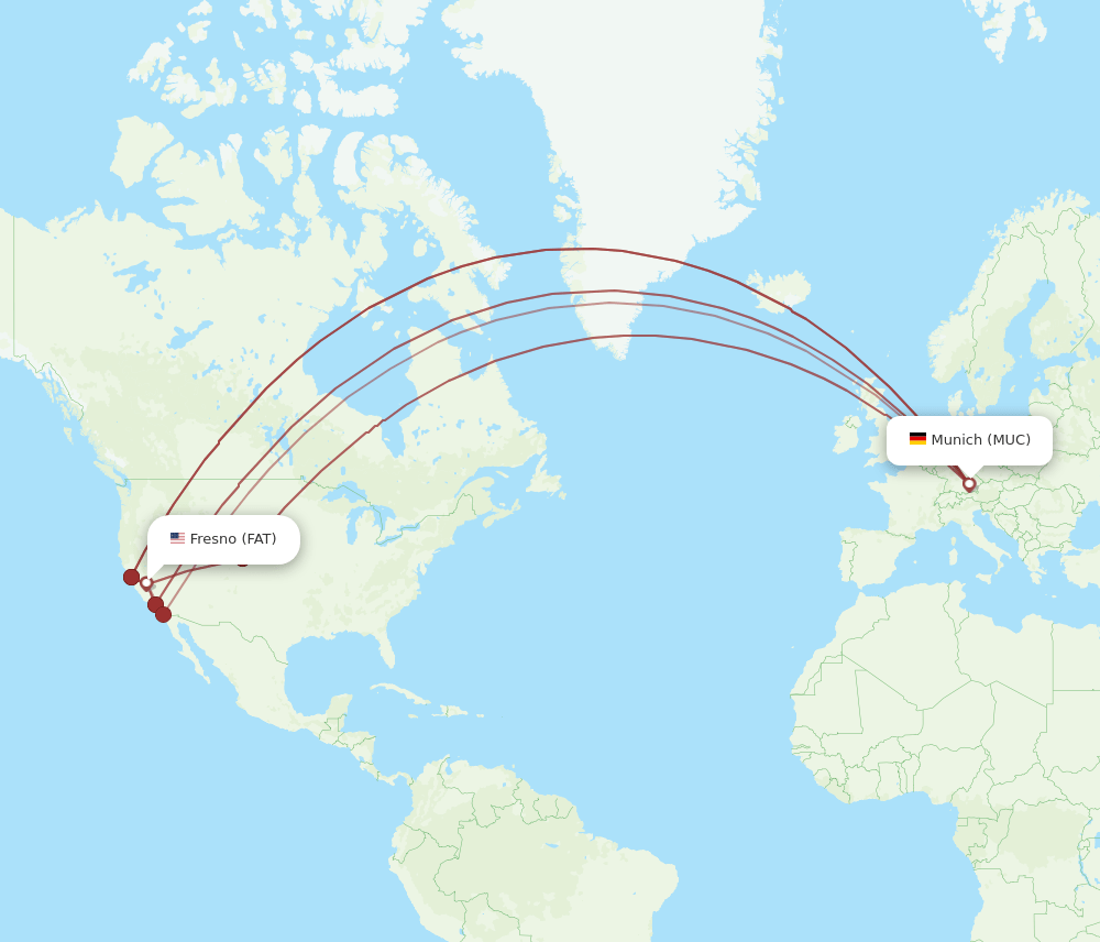 MUC to FAT flights and routes map