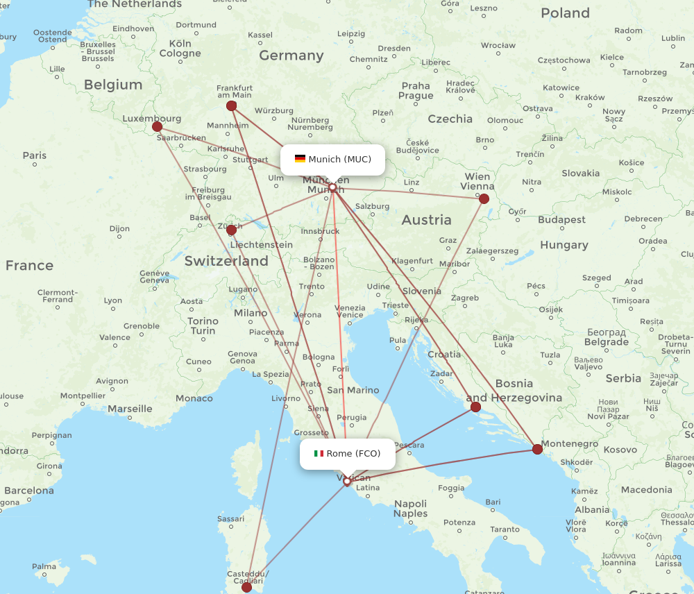 MUC to FCO flights and routes map