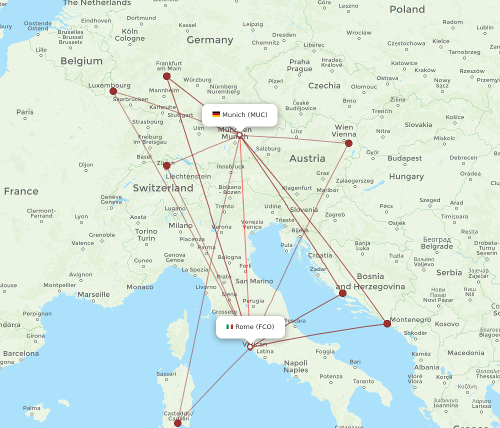 MUC to FCO flights and routes map