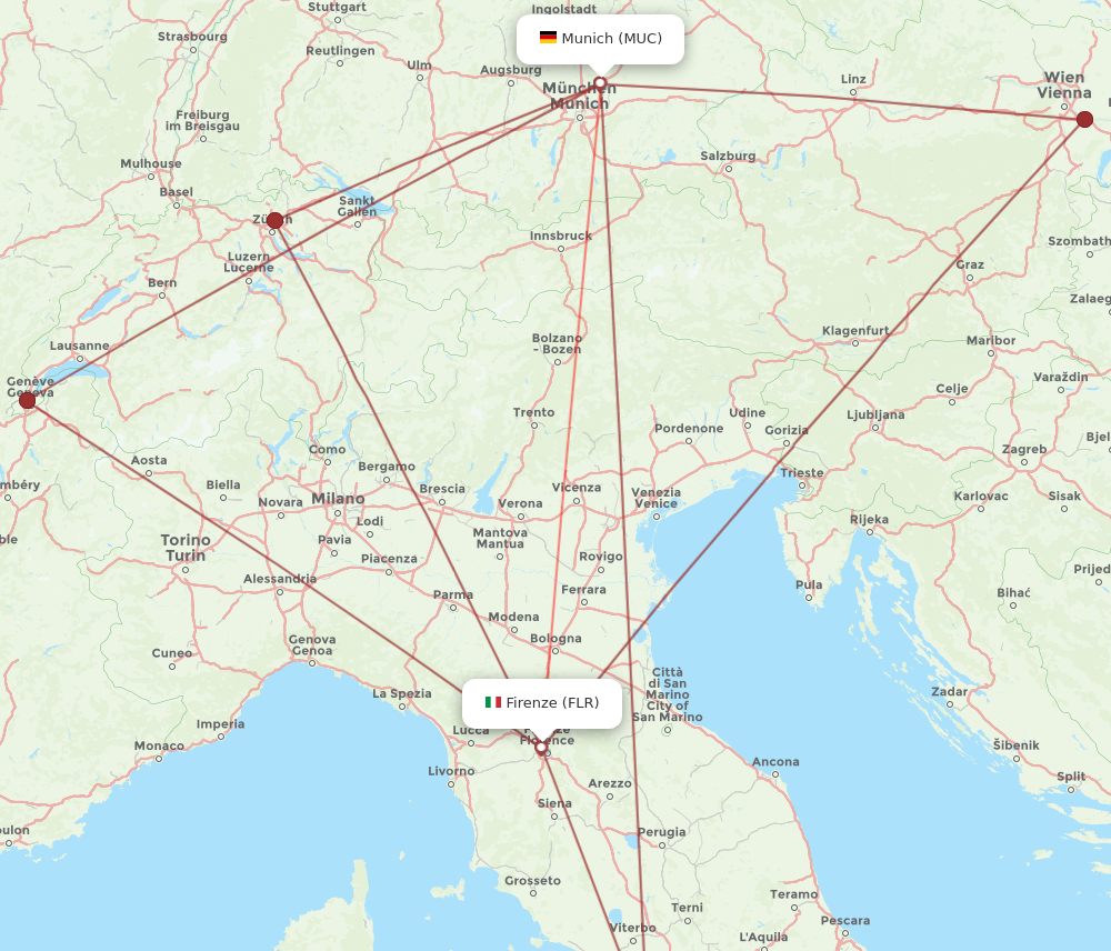 MUC to FLR flights and routes map