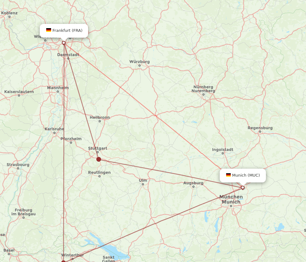 MUC to FRA flights and routes map