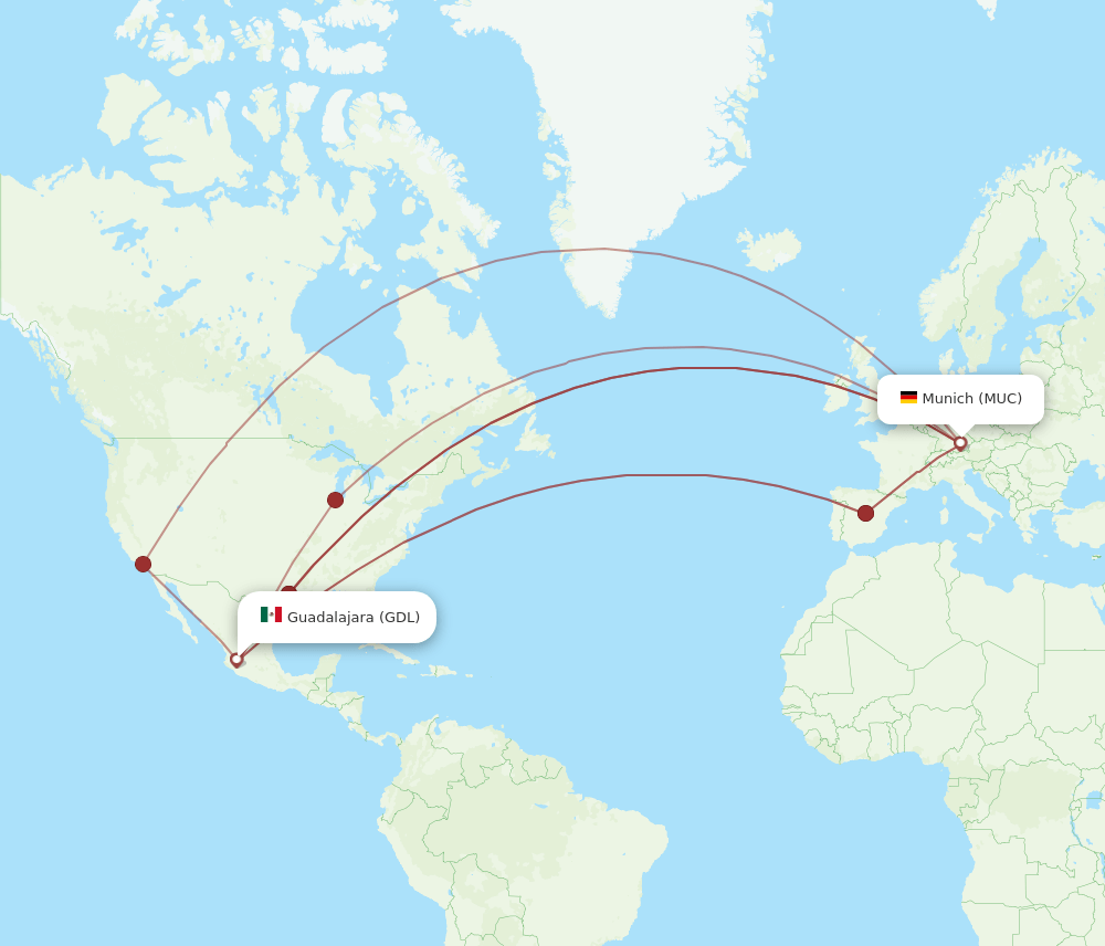 MUC-GDL flight routes