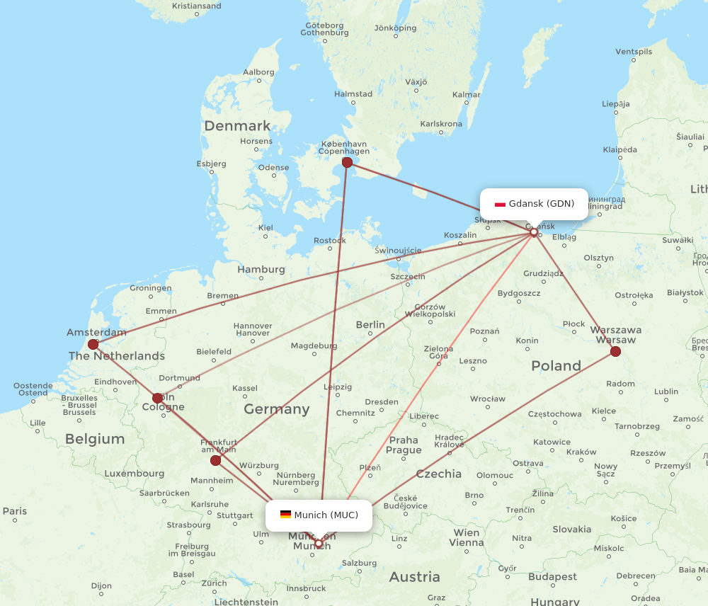 MUC-GDN flight routes
