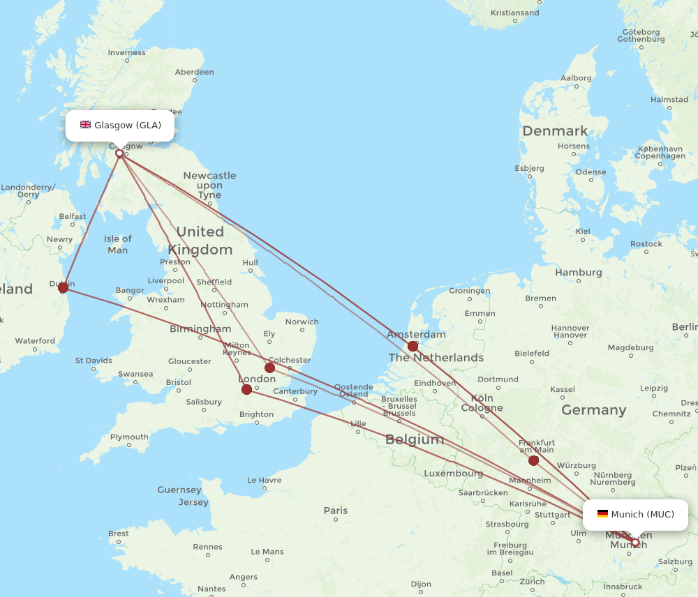 MUC to GLA flights and routes map