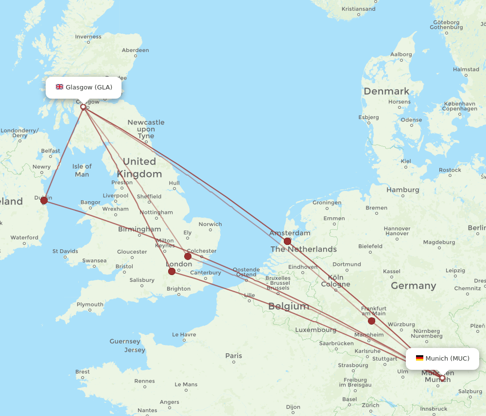 MUC-GLA flight routes