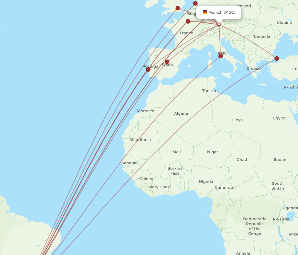 MUC to GRU flights and routes map