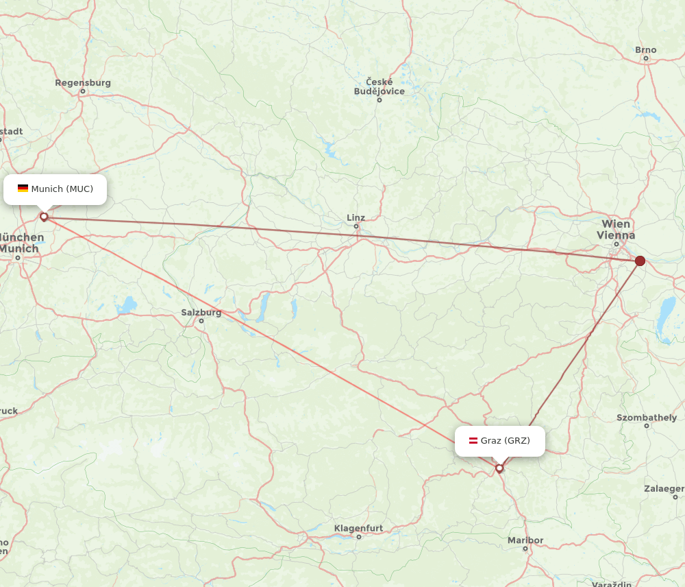 MUC to GRZ flights and routes map