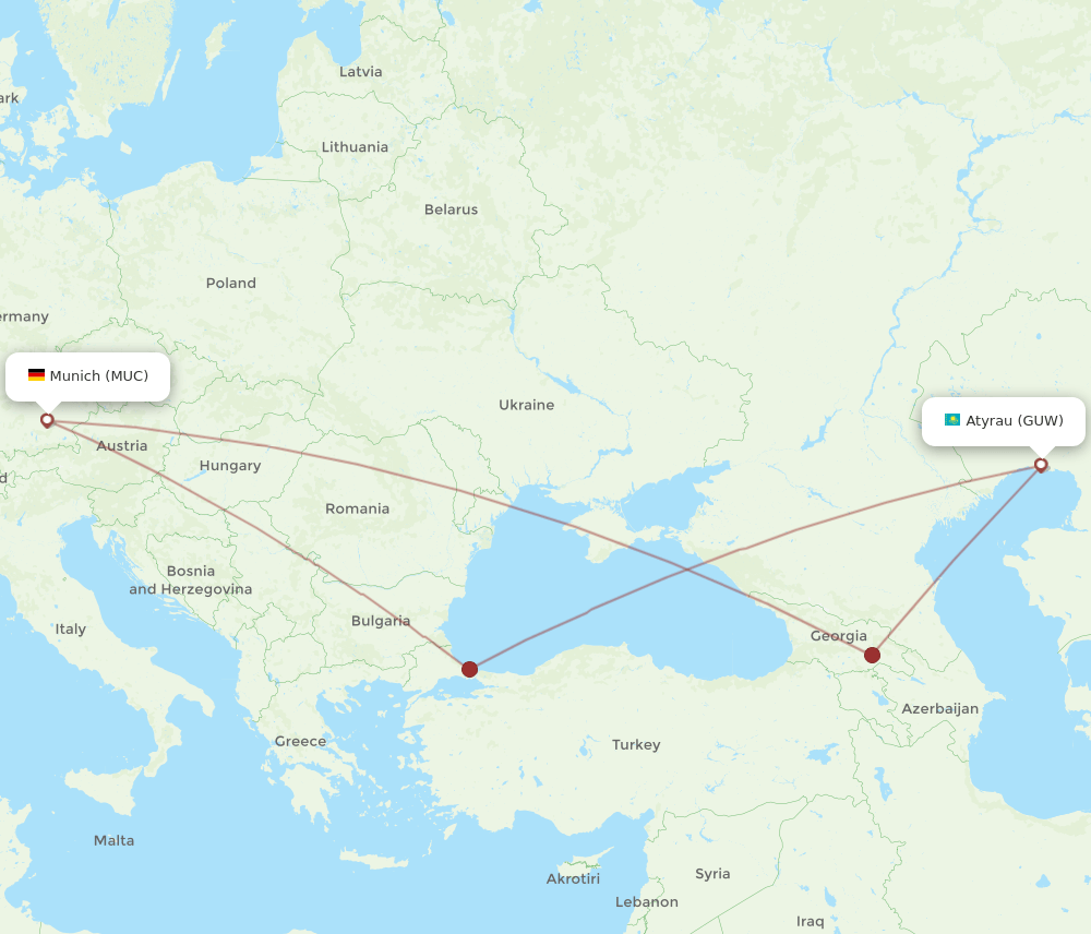 MUC-GUW flight routes