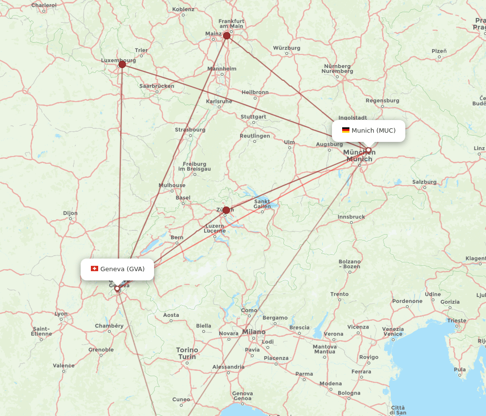 MUC to GVA flights and routes map