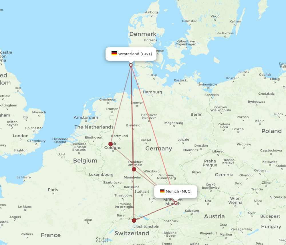 MUC-GWT flight routes