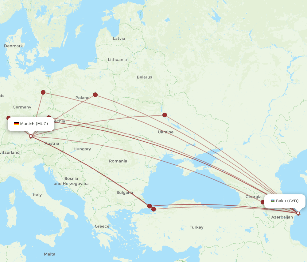 MUC to GYD flights and routes map
