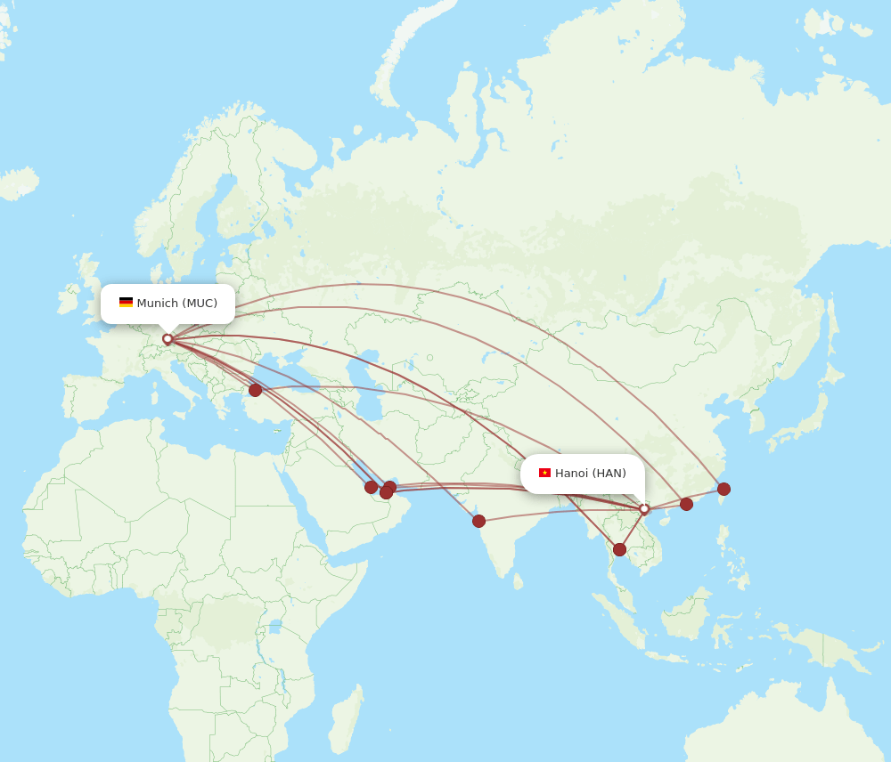 MUC to HAN flights and routes map