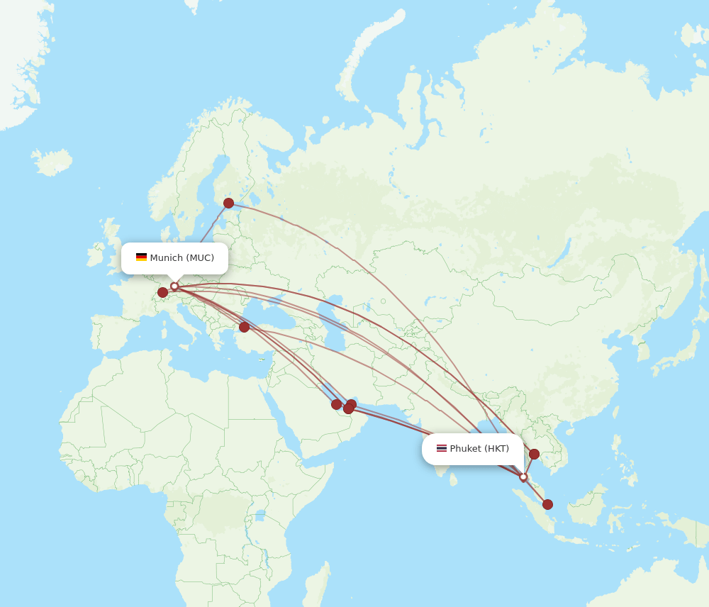 MUC-HKT flight routes