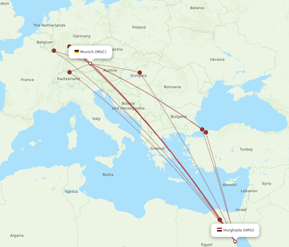 MUC to HRG flights and routes map