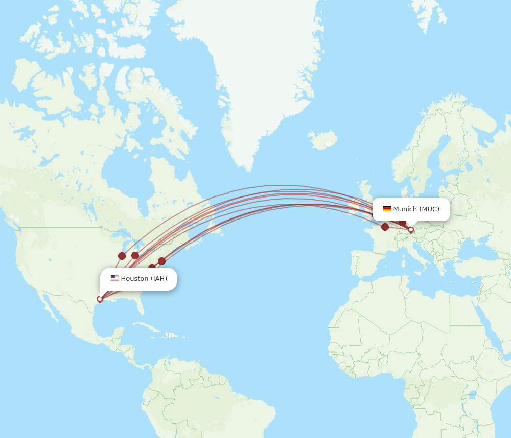 MUC to IAH flights and routes map