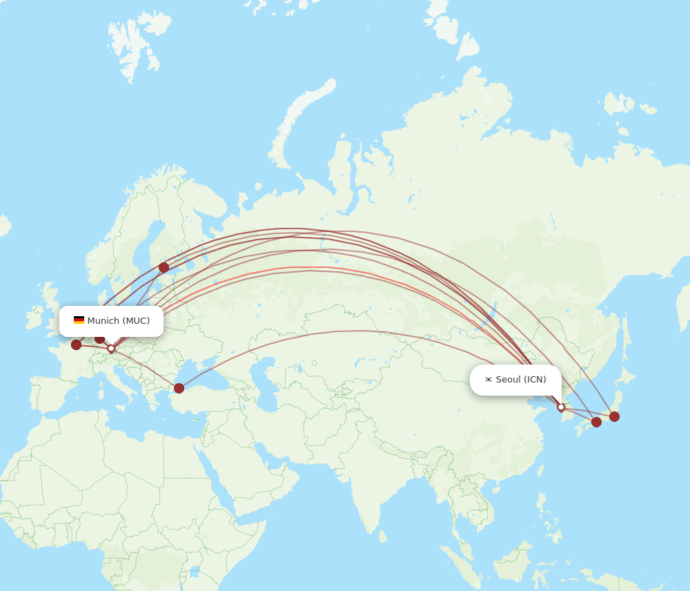 MUC to ICN flights and routes map
