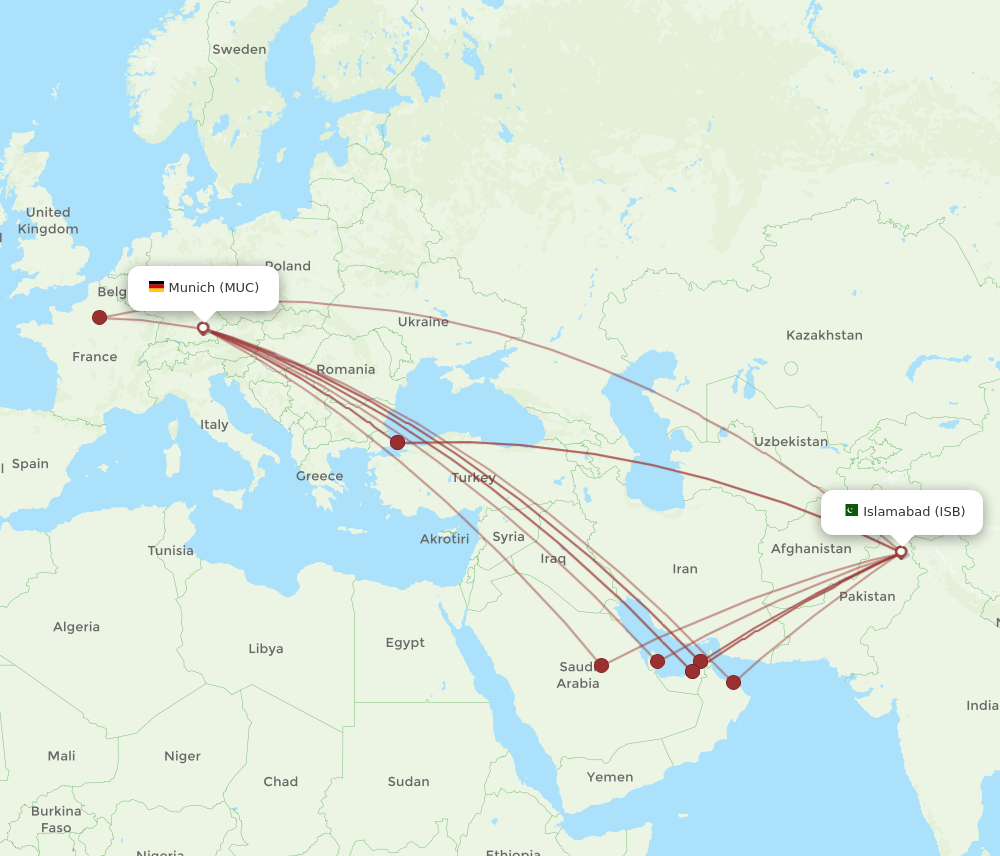 MUC-ISB flight routes
