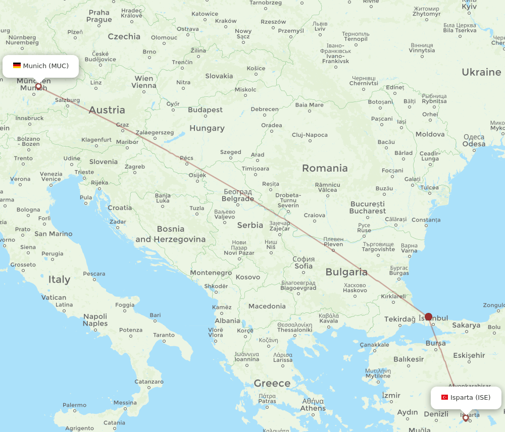 MUC to ISE flights and routes map