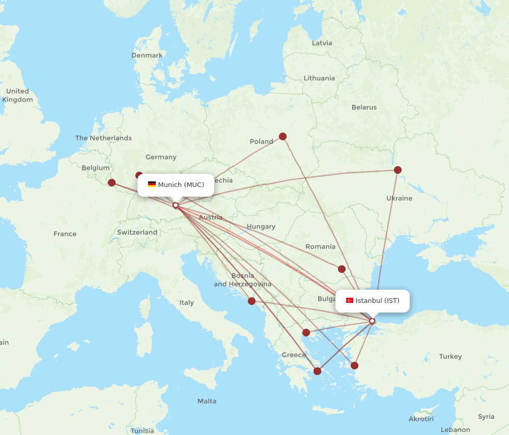 MUC to IST flights and routes map