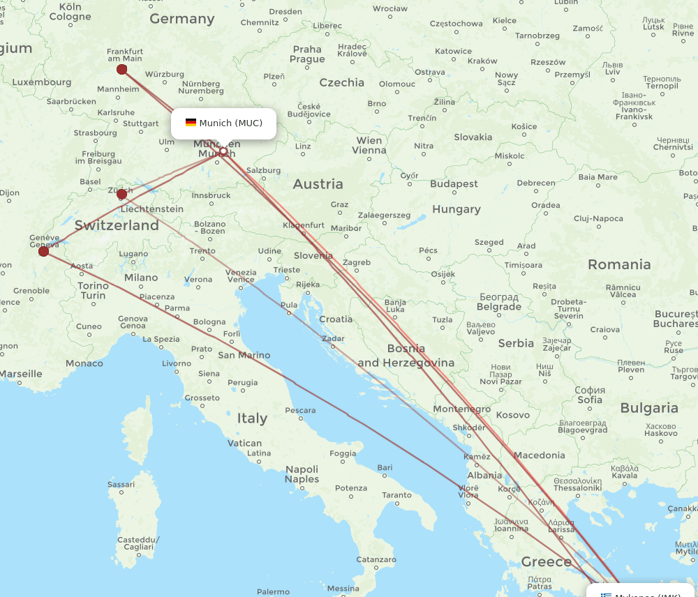 MUC to JMK flights and routes map