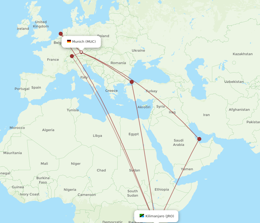 MUC-JRO flight routes