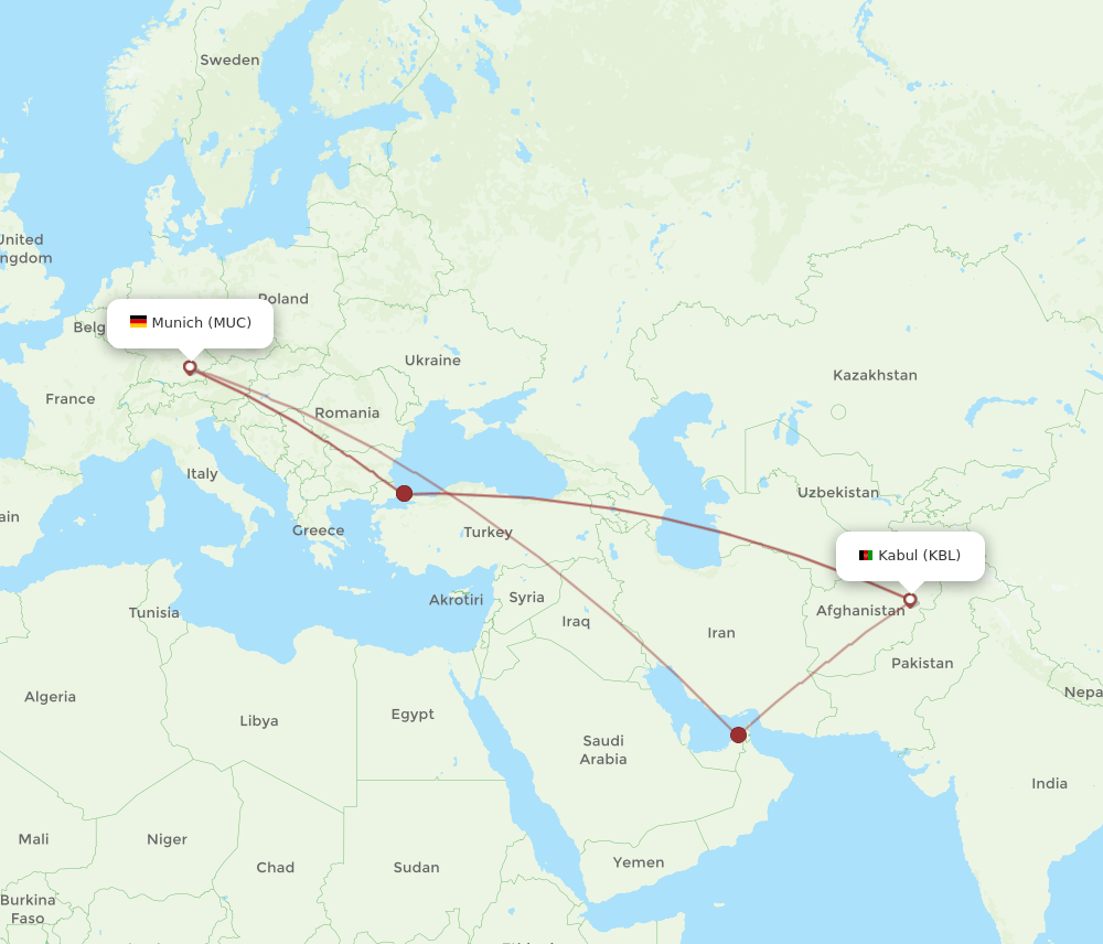 MUC-KBL flight routes