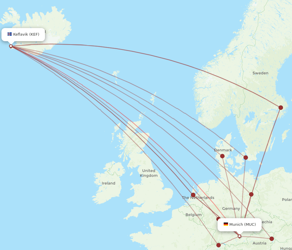 MUC-KEF flight routes