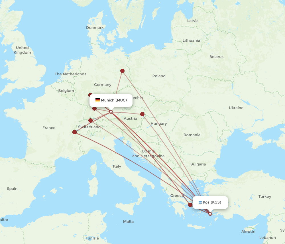 MUC to KGS flights and routes map