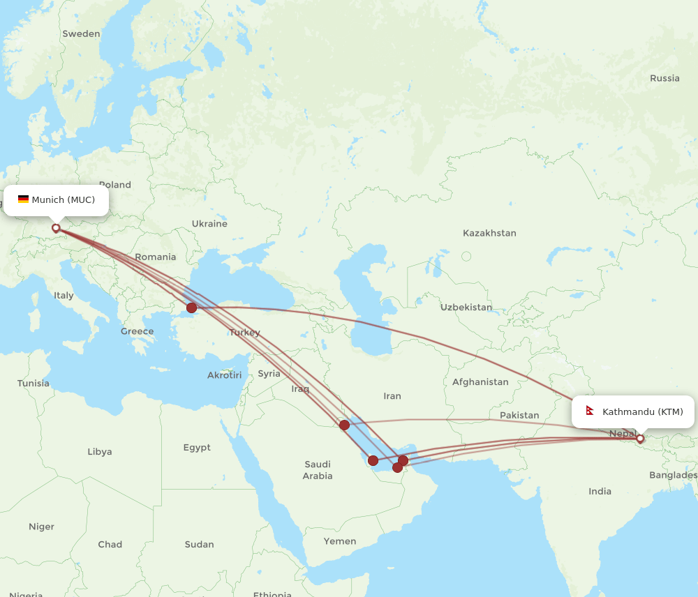 MUC-KTM flight routes