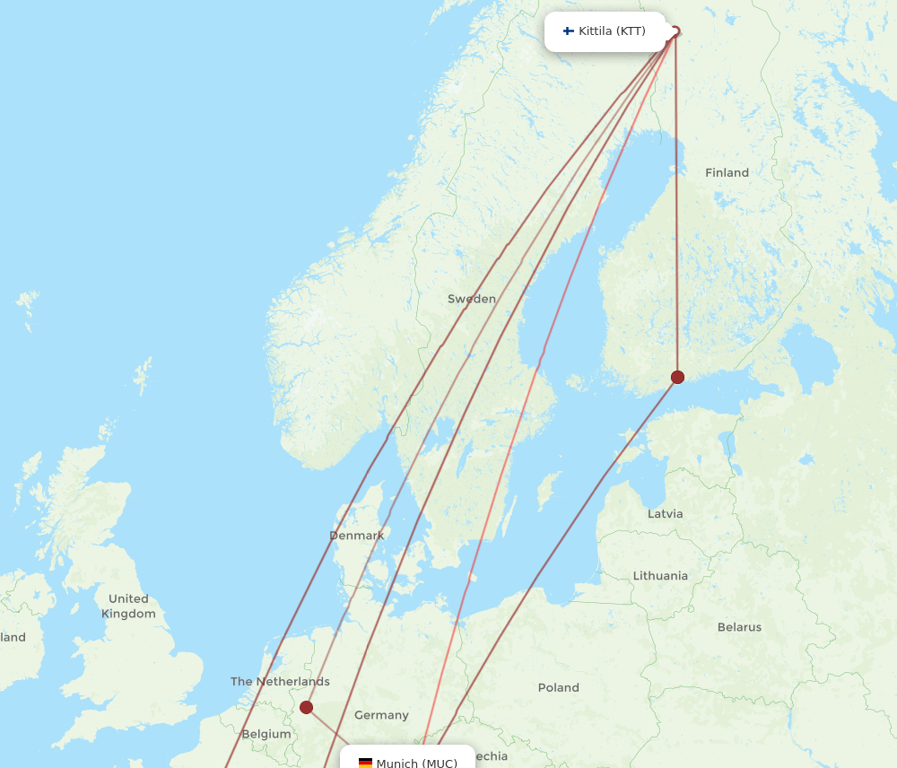 MUC to KTT flights and routes map