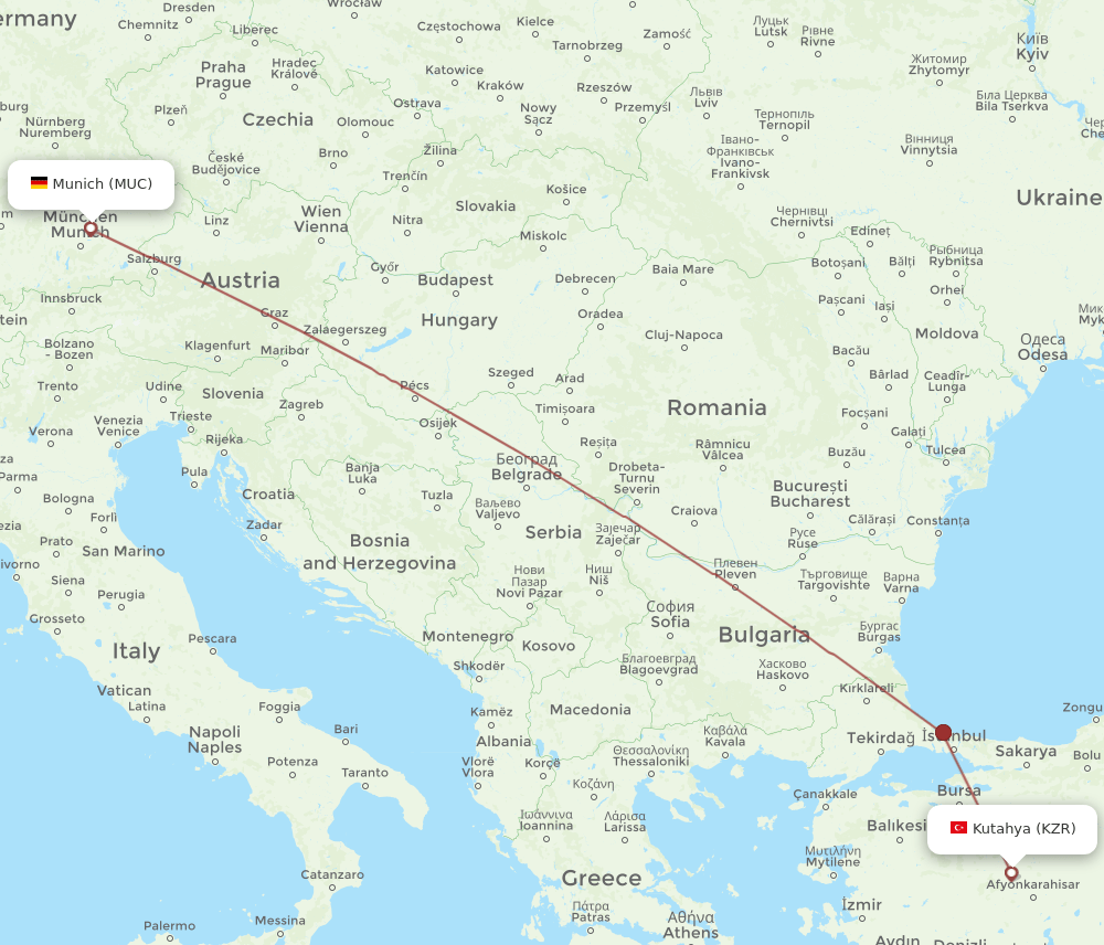 MUC-KZR flight routes