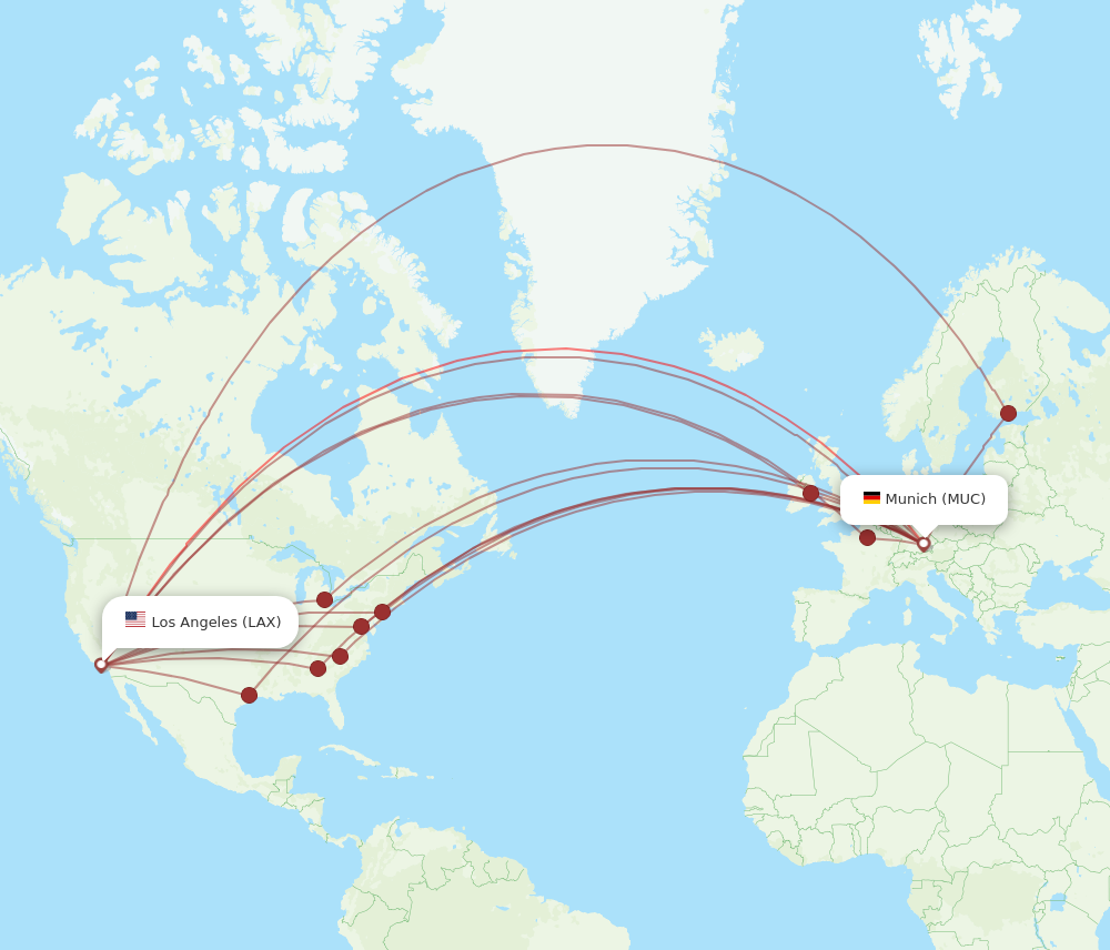 MUC to LAX flights and routes map