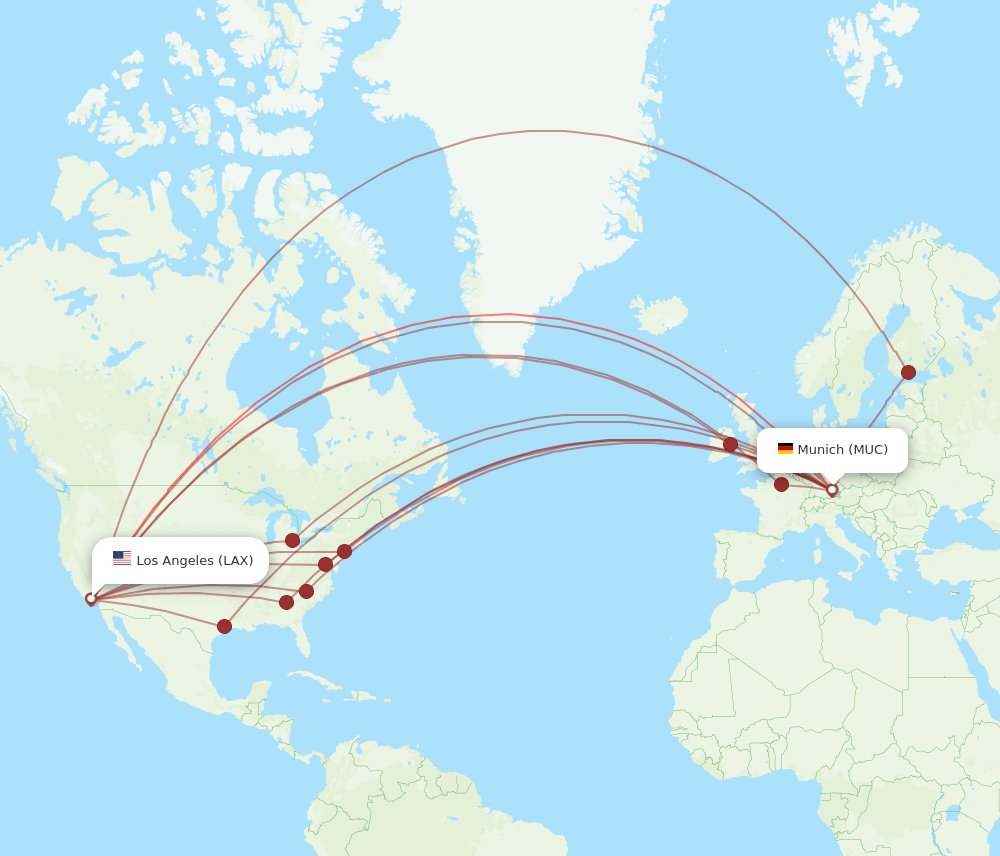 MUC-LAX flight routes