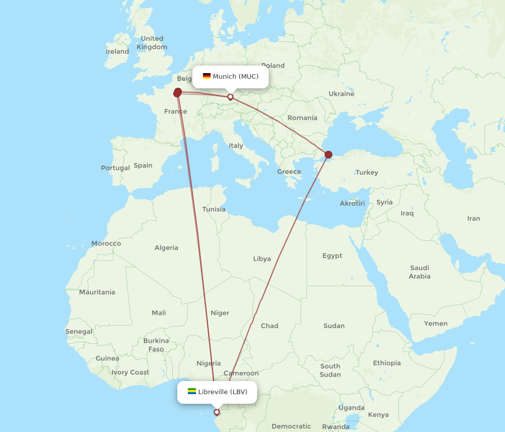MUC-LBV flight routes