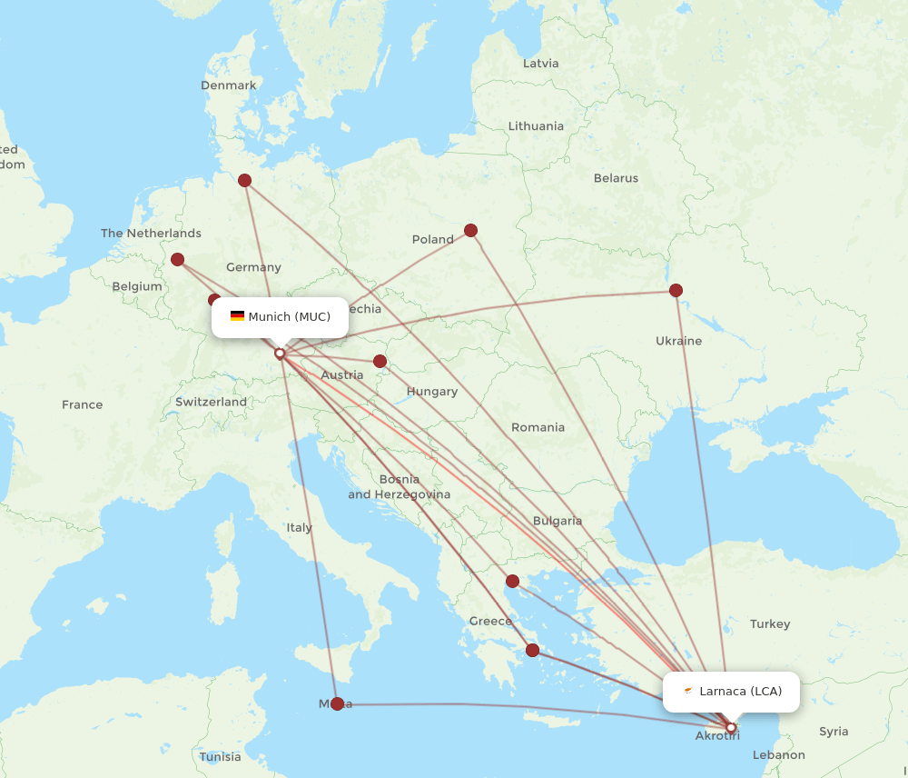 MUC-LCA flight routes