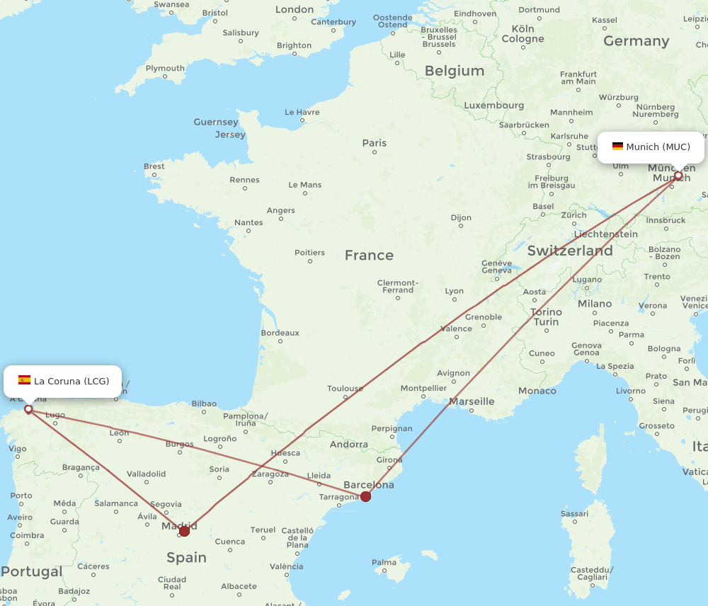 MUC-LCG flight routes