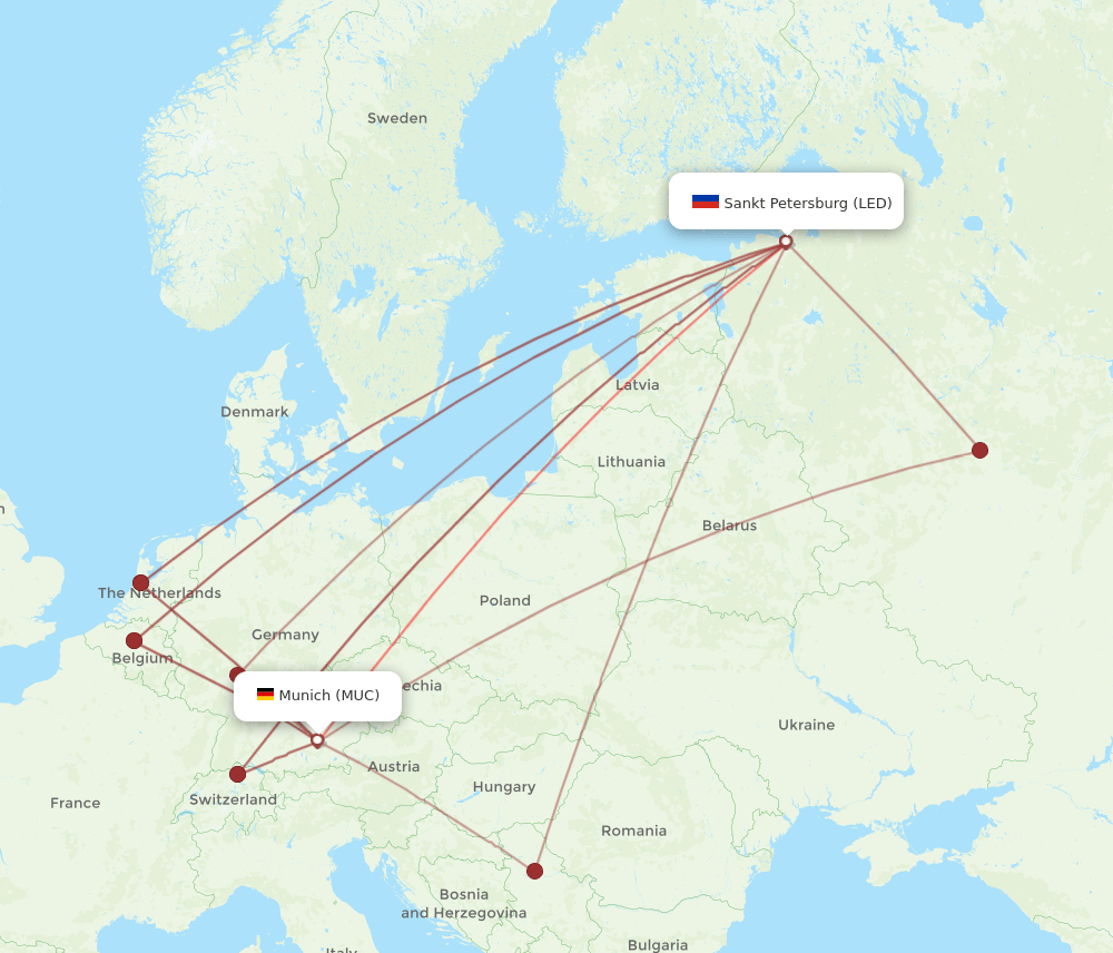 MUC to LED flights and routes map
