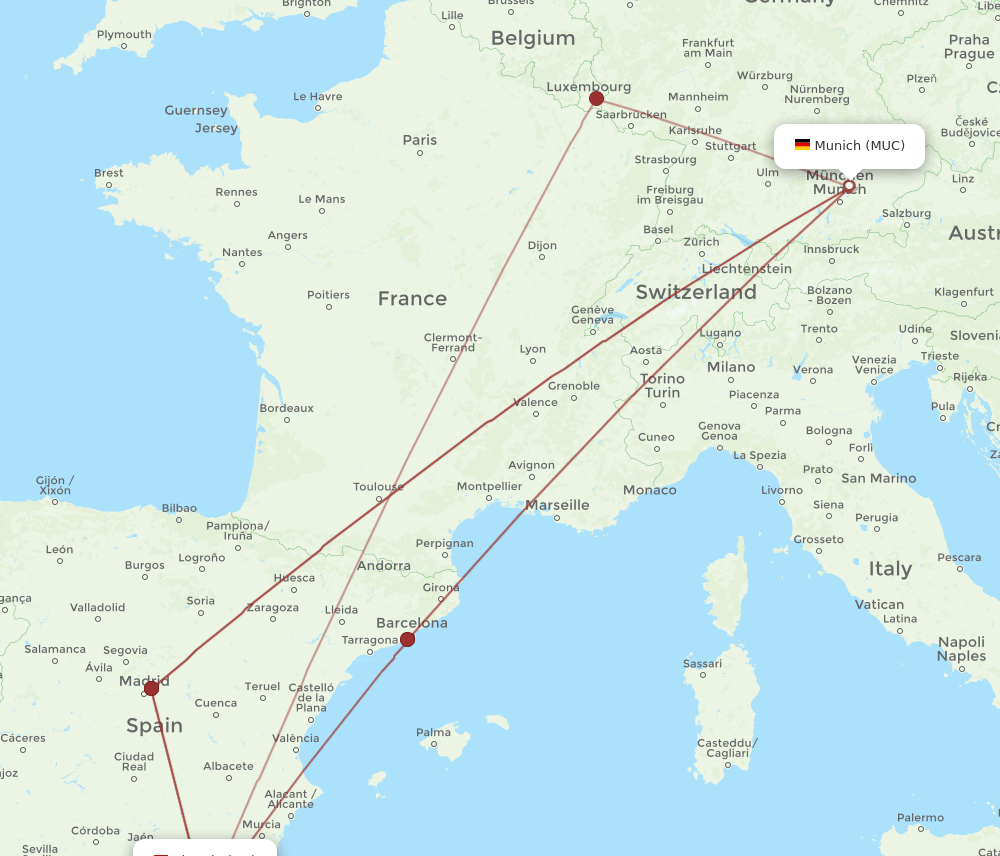 MUC to LEI flights and routes map