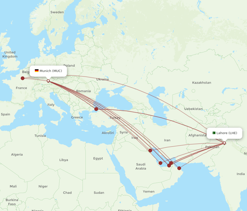 MUC-LHE flight routes
