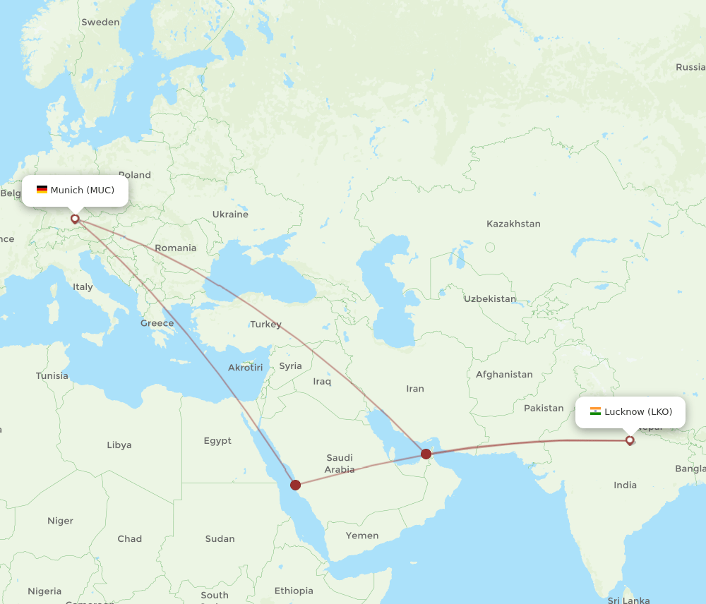 MUC to LKO flights and routes map