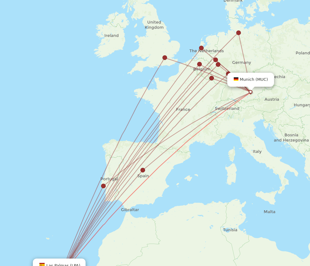 MUC to LPA flights and routes map