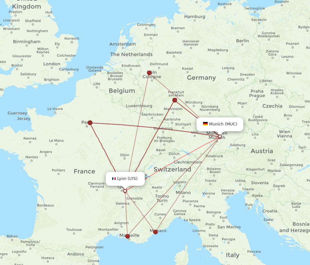 MUC to LYS flights and routes map