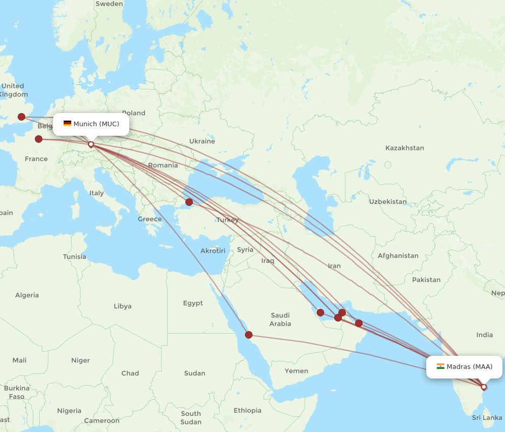 MUC-MAA flight routes