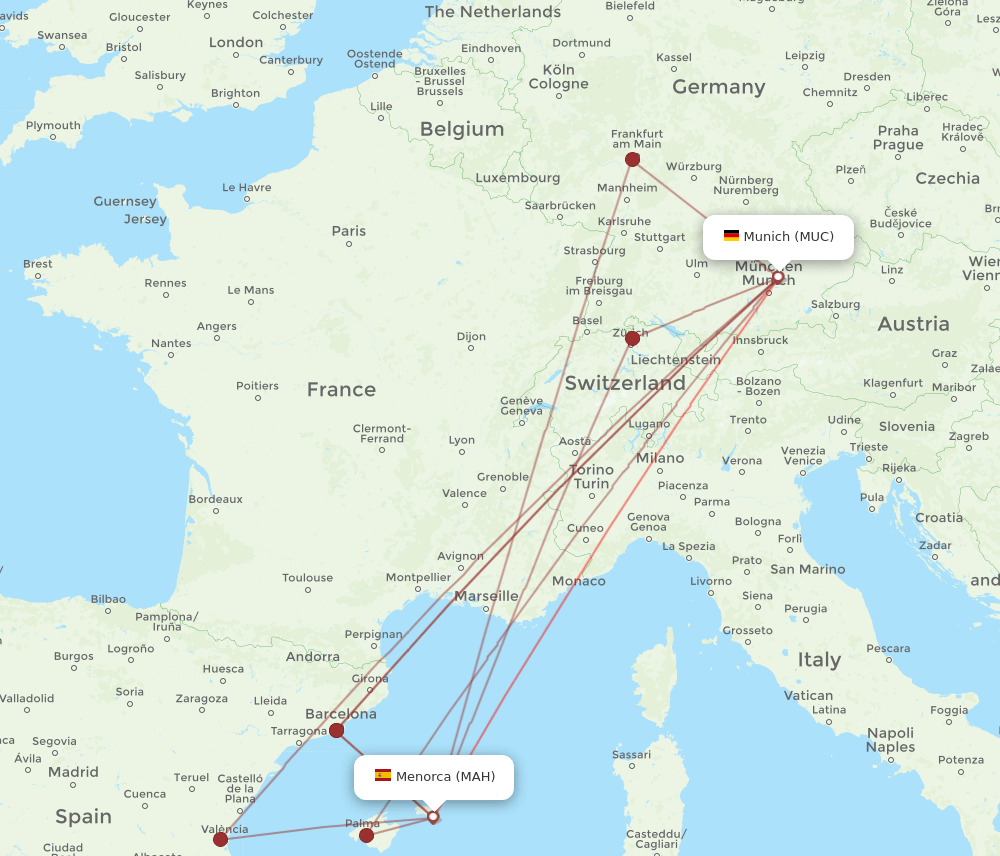 MUC-MAH flight routes