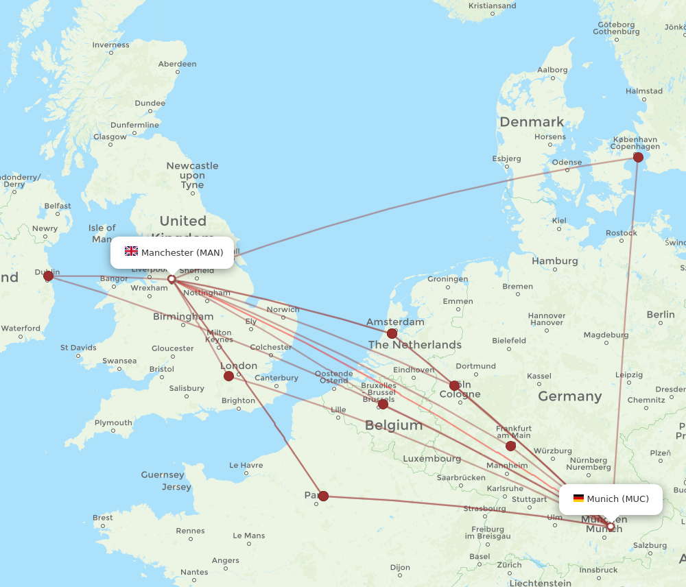 MUC to MAN flights and routes map