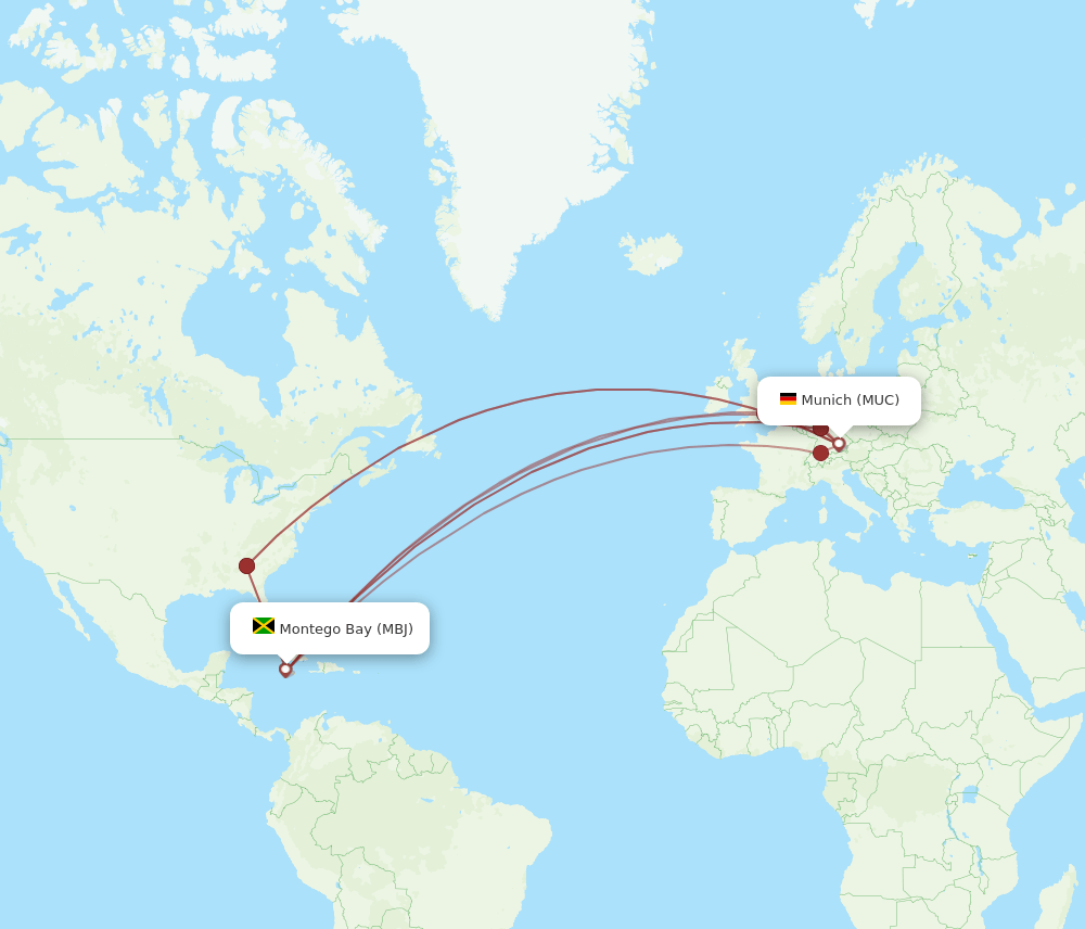 MUC to MBJ flights and routes map