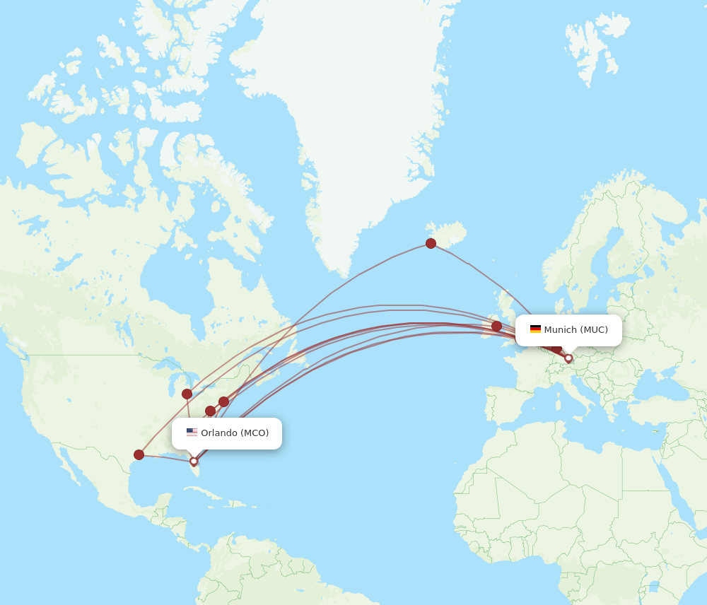 MUC to MCO flights and routes map